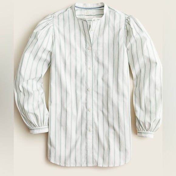 J. Crew Stripe Classic-fit Collarless Puff-sleeve Shirt Size 4 - Picture 1 of 6